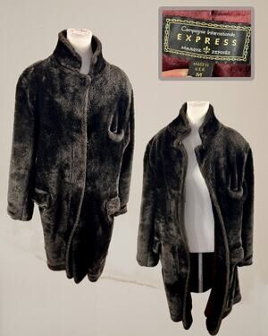 Vintage 80s 90s Express Compagnie Intl Faux Fur Full Length Teddy Coat Size M